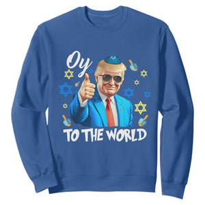 Funny Oy To The World Hanukkah Trump Sweatshirt Chanukah Jewish Trump David Stars TS11 Royal Blue Print Your Wear