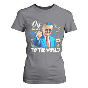 Funny Oy To The World Hanukkah Trump T Shirt For Women Chanukah Jewish Trump David Stars TS11 Charcoal Print Your Wear