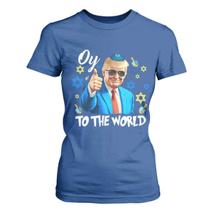 Funny Oy To The World Hanukkah Trump T Shirt For Women Chanukah Jewish Trump David Stars TS11 Royal Blue Print Your Wear