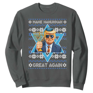Funny Make Hanukkah Great Again Chanukah Trump Sweatshirt Jewish David Stars TS11 Dark Heather Print Your Wear