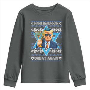 Funny Make Hanukkah Great Again Chanukah Trump Youth Sweatshirt Jewish David Stars TS11 Dark Heather Print Your Wear