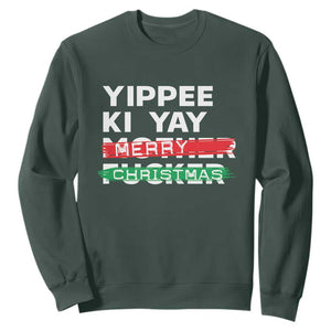 Funny Yippee Ki Yay Merry Christmas Sweatshirt Nakatomi Plaza Brushed TS11 Dark Forest Green Print Your Wear