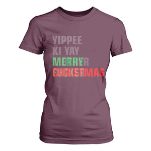 Funny Yippee Ki Yay Merry Christmas T Shirt For Women Xmas Nakatomi Plaza Hiden Text TS11 Maroon Print Your Wear
