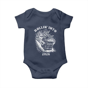 Funny Cowboy Raccoon Rollin Into 2026 Baby Onesie New Year Dumpster Fire 2026 Rodeo TS11 Navy Print Your Wear