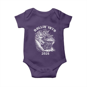 Funny Cowboy Raccoon Rollin Into 2026 Baby Onesie New Year Dumpster Fire 2026 Rodeo TS11 Purple Print Your Wear