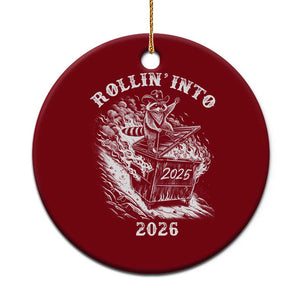 Funny Cowboy Raccoon Rollin Into 2026 Ceramic Ornament New Year Dumpster Fire 2026 Rodeo TS11 1pc Red Print Your Wear