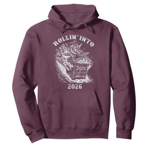 Funny Cowboy Raccoon Rollin Into 2026 Hoodie New Year Dumpster Fire 2026 Rodeo TS11 Maroon Print Your Wear