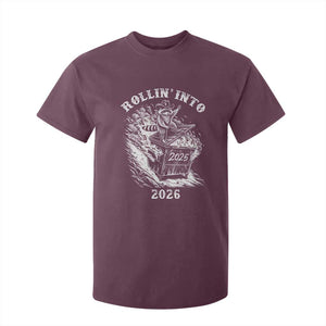 Funny Cowboy Raccoon Rollin Into 2026 T Shirt For Kid New Year Dumpster Fire 2026 Rodeo TS11 Maroon Print Your Wear