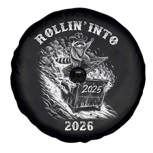 Funny Cowboy Raccoon Rollin Into 2026 Spare Tire Cover New Year Dumpster Fire 2026 Rodeo TS11 Print Your Wear