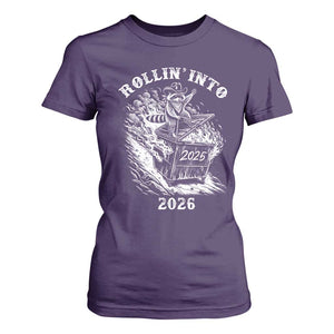 Funny Cowboy Raccoon Rollin Into 2026 T Shirt For Women New Year Dumpster Fire 2026 Rodeo TS11 Purple Print Your Wear