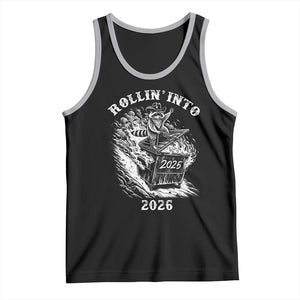 Funny Cowboy Raccoon Rollin Into 2026 Tank Top New Year Dumpster Fire 2026 Rodeo TS11 Black Athletic Heather Print Your Wear