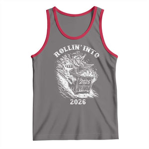 Funny Cowboy Raccoon Rollin Into 2026 Tank Top New Year Dumpster Fire 2026 Rodeo TS11 Deep Heather Red Print Your Wear