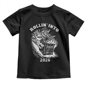 Funny Cowboy Raccoon Rollin Into 2026 Toddler T Shirt New Year Dumpster Fire 2026 Rodeo TS11 Black Print Your Wear