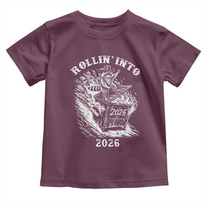 Funny Cowboy Raccoon Rollin Into 2026 Toddler T Shirt New Year Dumpster Fire 2026 Rodeo TS11 Maroon Print Your Wear