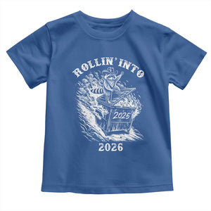 Funny Cowboy Raccoon Rollin Into 2026 Toddler T Shirt New Year Dumpster Fire 2026 Rodeo TS11 Royal Blue Print Your Wear
