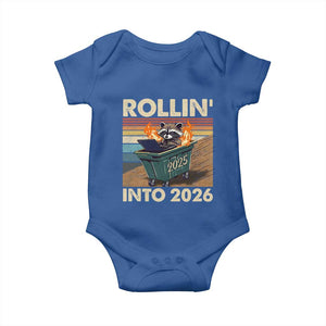 Funny Raccoon Rollin Into 2026 Baby Onesie New Year Dumpster Fire TS11 Royal Blue Print Your Wear