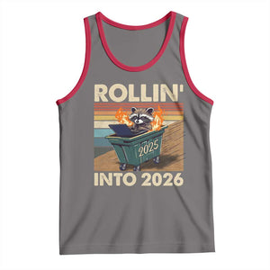 Funny Raccoon Rollin Into 2026 Tank Top New Year Dumpster Fire TS11 Deep Heather Red Print Your Wear