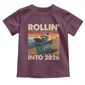 Funny Raccoon Rollin Into 2026 Toddler T Shirt New Year Dumpster Fire TS11 Maroon Print Your Wear