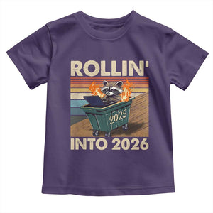 Funny Raccoon Rollin Into 2026 Toddler T Shirt New Year Dumpster Fire TS11 Purple Print Your Wear