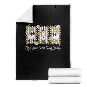 Funny New Year Same Silly Goose Throw Blanket New Year Eve Goose Squad Faux Glitter TS11 Black Print Your Wear