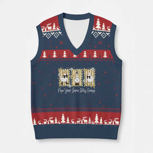 Funny New Year Same Silly Goose V-Neck Knit Sweater Vest New Year Eve Goose Squad Faux Glitter TS11 Navy Red Print Your Wear