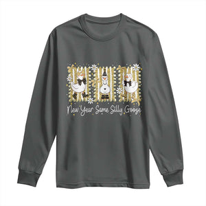 Funny New Year Same Silly Goose Long Sleeve Shirt New Year Eve Goose Squad Faux Glitter TS11 Dark Heather Print Your Wear