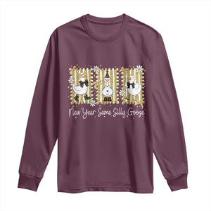Funny New Year Same Silly Goose Long Sleeve Shirt New Year Eve Goose Squad Faux Glitter TS11 Maroon Print Your Wear