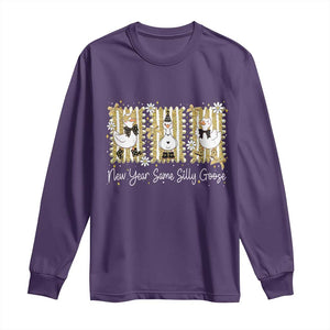 Funny New Year Same Silly Goose Long Sleeve Shirt New Year Eve Goose Squad Faux Glitter TS11 Purple Print Your Wear