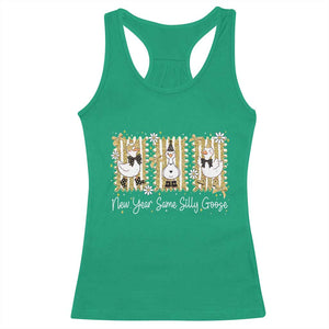 Funny New Year Same Silly Goose Racerback Tank Top New Year Eve Goose Squad Faux Glitter TS11 Irish Green Print Your Wear