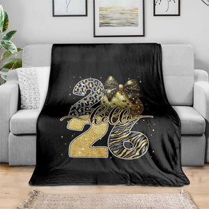 Happy New Year 2026 Throw Blanket Hello 2026 Disco Ball Coquette Bow Faux Glitter TS11 Print Your Wear