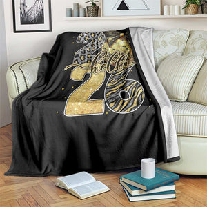Happy New Year 2026 Throw Blanket Hello 2026 Disco Ball Coquette Bow Faux Glitter TS11 Print Your Wear