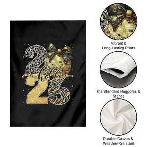 Happy New Year 2026 Garden Flag Hello 2026 Disco Ball Coquette Bow Faux Glitter TS11 Print Your Wear