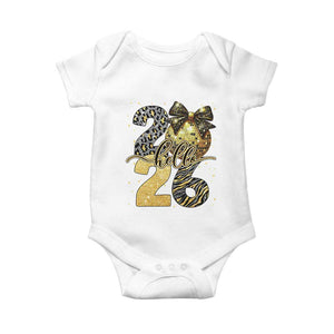 Happy New Year 2026 Baby Onesie Hello 2026 Disco Ball Coquette Bow Faux Glitter TS11 White Print Your Wear