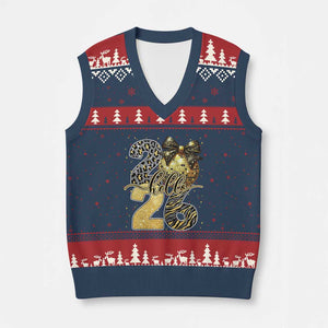 Happy New Year 2026 V-Neck Knit Sweater Vest Hello 2026 Disco Ball Coquette Bow Faux Glitter TS11 Navy Red Print Your Wear