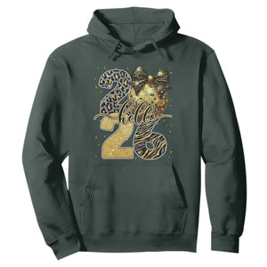 Happy New Year 2026 Hoodie Hello 2026 Disco Ball Coquette Bow Faux Glitter TS11 Dark Forest Green Print Your Wear