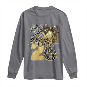 Happy New Year 2026 Long Sleeve Shirt Hello 2026 Disco Ball Coquette Bow Faux Glitter TS11 Charcoal Print Your Wear