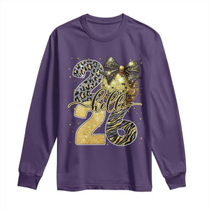 Happy New Year 2026 Long Sleeve Shirt Hello 2026 Disco Ball Coquette Bow Faux Glitter TS11 Purple Print Your Wear
