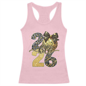 Happy New Year 2026 Racerback Tank Top Hello 2026 Disco Ball Coquette Bow Faux Glitter TS11 Light Pink Print Your Wear