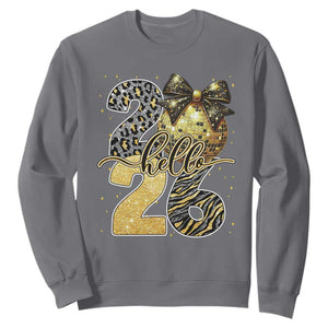 Happy New Year 2026 Sweatshirt Hello 2026 Disco Ball Coquette Bow Faux Glitter TS11 Charcoal Print Your Wear
