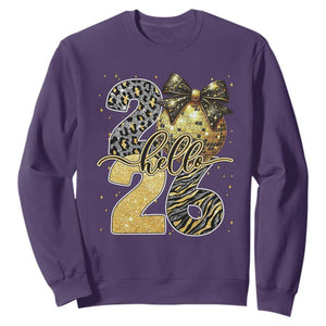 Happy New Year 2026 Sweatshirt Hello 2026 Disco Ball Coquette Bow Faux Glitter TS11 Purple Print Your Wear