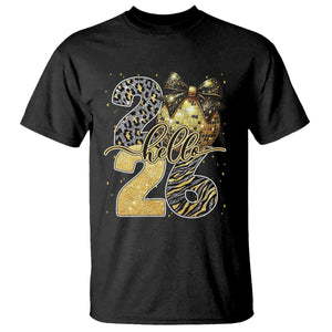 Happy New Year 2026 T Shirt Hello 2026 Disco Ball Coquette Bow Faux Glitter TS11 Black Print Your Wear