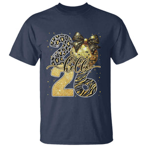 Happy New Year 2026 T Shirt Hello 2026 Disco Ball Coquette Bow Faux Glitter TS11 Navy Print Your Wear