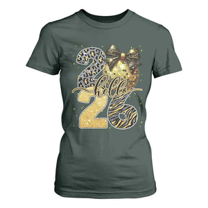Happy New Year 2026 T Shirt For Women Hello 2026 Disco Ball Coquette Bow Faux Glitter TS11 Dark Forest Green Print Your Wear