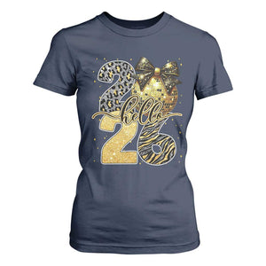 Happy New Year 2026 T Shirt For Women Hello 2026 Disco Ball Coquette Bow Faux Glitter TS11 Navy Print Your Wear
