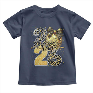 Happy New Year 2026 Toddler T Shirt Hello 2026 Disco Ball Coquette Bow Faux Glitter TS11 Navy Print Your Wear