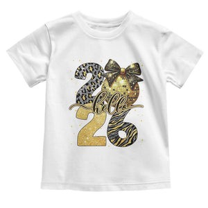 Happy New Year 2026 Toddler T Shirt Hello 2026 Disco Ball Coquette Bow Faux Glitter TS11 White Print Your Wear