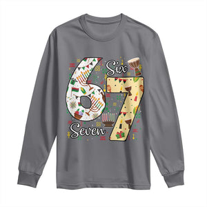 Funny 67 Kwanzaa Long Sleeve Shirt Six Seven Meme Kinara Candles African American Christmas TS11 Charcoal Print Your Wear