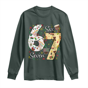 Funny 67 Kwanzaa Long Sleeve Shirt Six Seven Meme Kinara Candles African American Christmas TS11 Dark Forest Green Print Your Wear