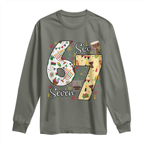Funny 67 Kwanzaa Long Sleeve Shirt Six Seven Meme Kinara Candles African American Christmas TS11 Military Green Print Your Wear
