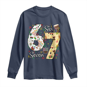 Funny 67 Kwanzaa Long Sleeve Shirt Six Seven Meme Kinara Candles African American Christmas TS11 Navy Print Your Wear